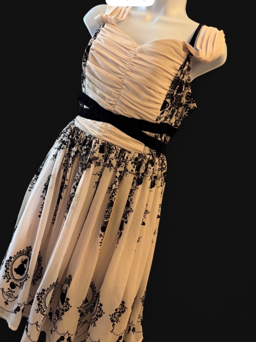 Disney Princess Black & Ivory Toile Print Dress – Romantic Vintage - (L)